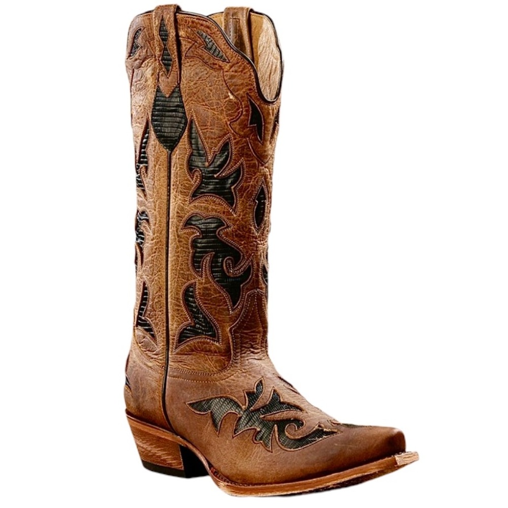 Johnny Ringo Tan Leather Western Cowboy Boots with Black Inlay
